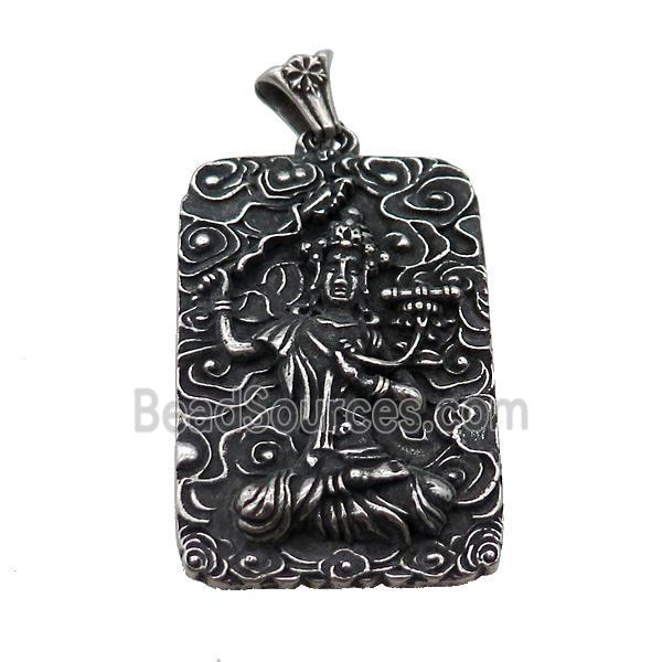 Stainless Steel Buddha Charms Pendant Rectangle Antique Silver