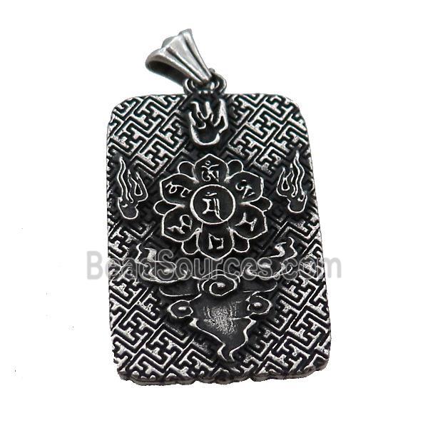 Stainless Steel Buddha Charms Pendant Rectangle Antique Silver