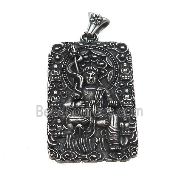 Stainless Steel Buddha Charms Pendant Rectangle Antique Silver