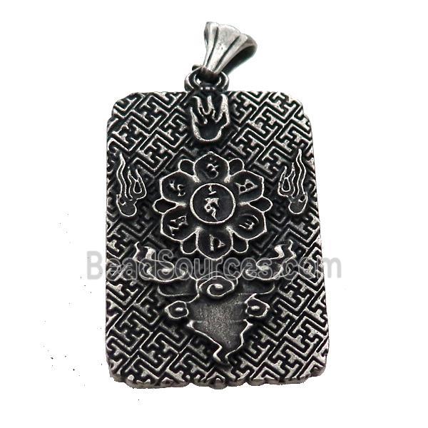 Stainless Steel Buddha Charms Pendant Rectangle Antique Silver