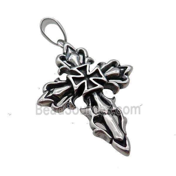 Stainless Steel Cross Pendant Antique Silver