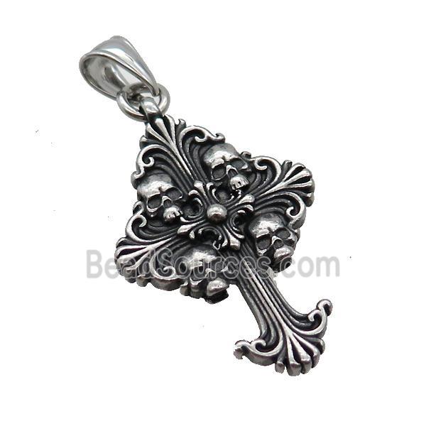 Stainless Steel Cross Pendant Skull Antique Silver