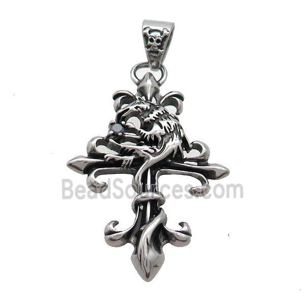 Stainless Steel Cross Pendant Antique Silver