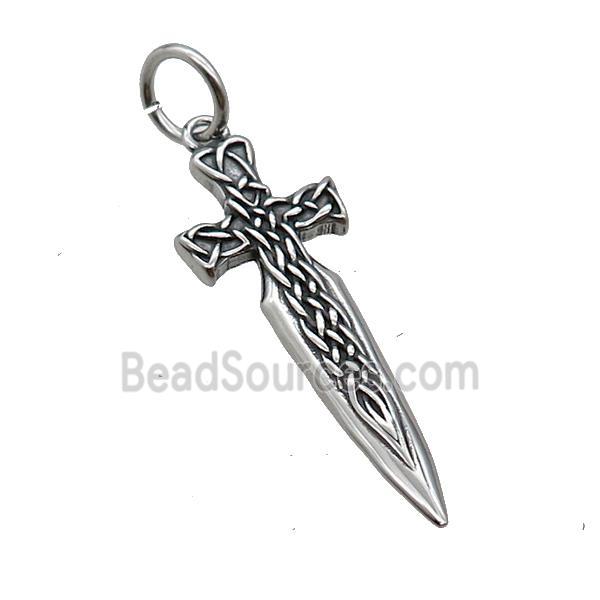 Stainless Steel Cross Pendant Sword Antique Silver