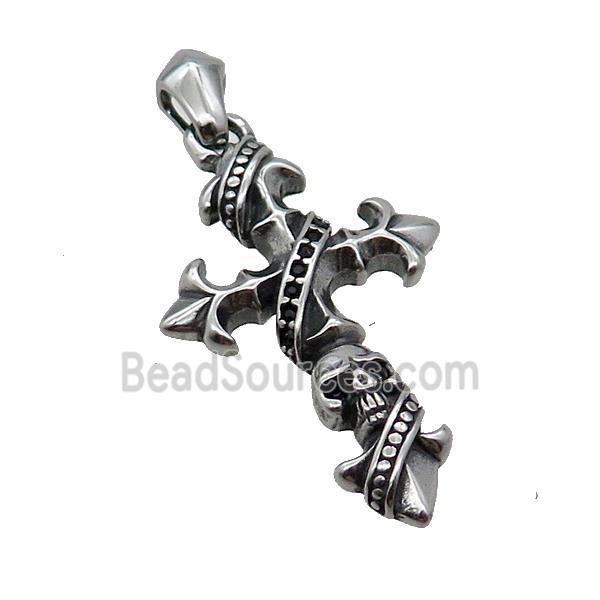 Stainless Steel Cross Pendant Antique Silver