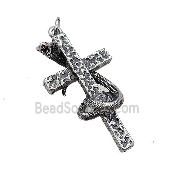 Stainless Steel Cross Pendant Snake Antique Silver