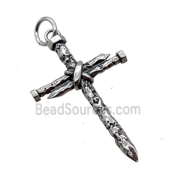 Stainless Steel Cross Pendant Antique Silver