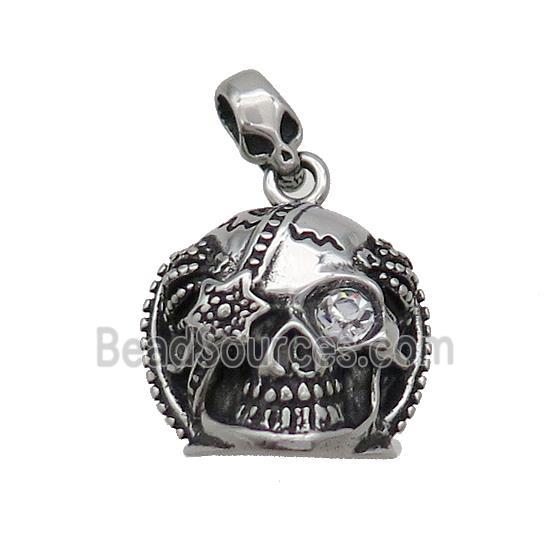 Stainless Steel Skull Charms Pendant Pave Rhinestone Antique Silver