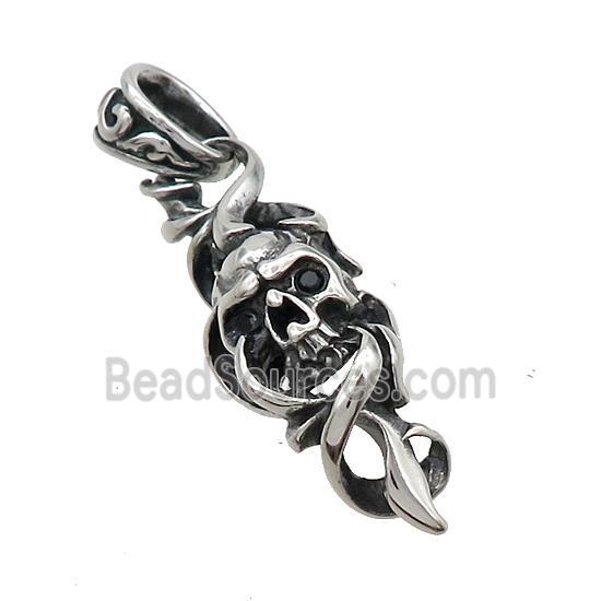 Stainless Steel Skull Charms Pendant Pave Rhinestone Antique Silver