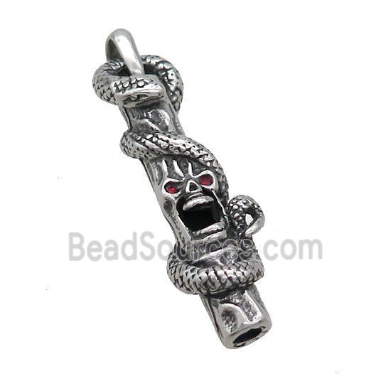 Stainless Steel Skull Charms Pendant Pave Rhinestone Snake Antique Silver