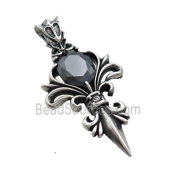 Stainless Steel Charms Pendant Fleur De Lis Antique Silver