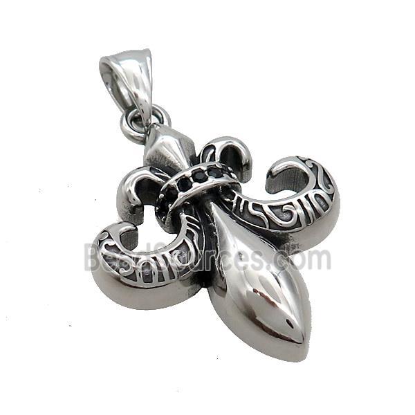 Stainless Steel Charms Pendant Fleur De Lis Antique Silver