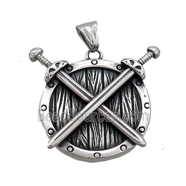 Stainless Steel Charms Pendant Nordic Viking Shield Sword Talisman Antique Silver