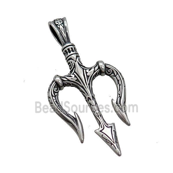 Stainless Steel Trident Marine Pendant Charms Antique Silver