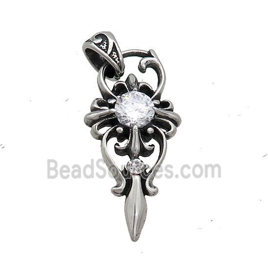 Stainless Steel Charms Pendant Pave Rhinestone Antique Silver