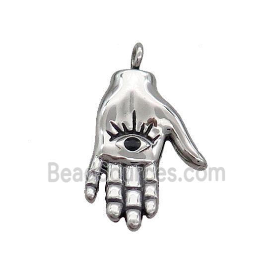 Stainless Steel Hand Pendant Evil Eye Antique Silver