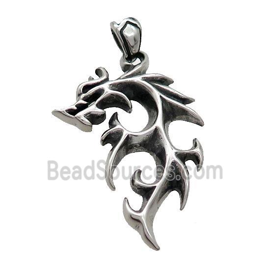 Stainless Steel Dragon Charms Pendant Antique Silver