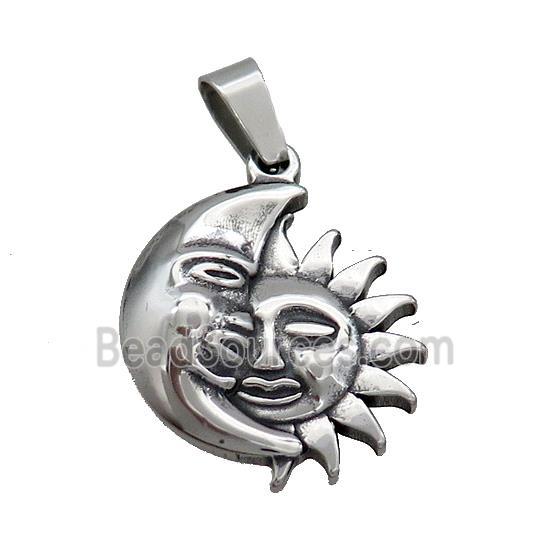 Stainless Steel Sum Moon Charms Pendant Antique Silver