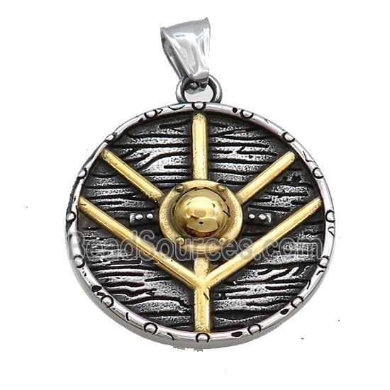 Stainless Steel Viking Shield Medal Charms Gold Pendant Antique Silver