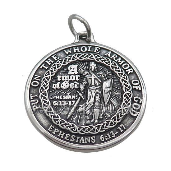 Stainless Steel Ephesians Armor Of Gold Charms Pendant Circle Antique Silver