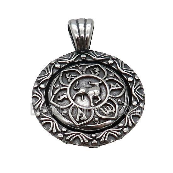 Stainless Steel Taurus Pendant Zodiac Circle Antique Silver