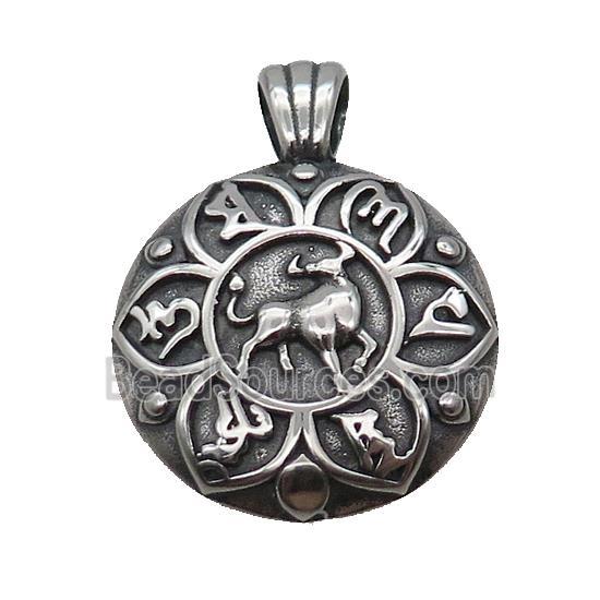 Stainless Steel Taurus Pendant Zodiac Circle Antique Silver