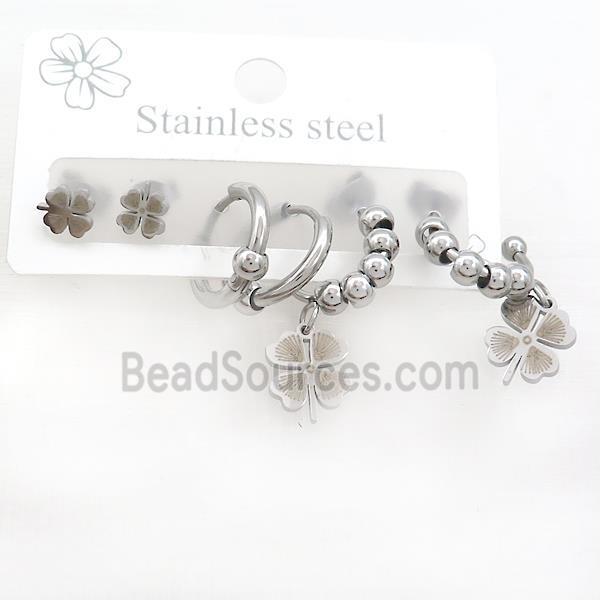 Raw Stainless Steel Earrings Clover