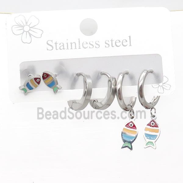 Raw Stainless Steel Earrings Fish