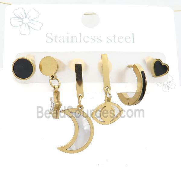 Stainless Steel Earrings Moon Gold Plated