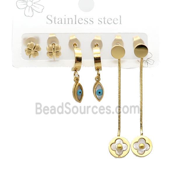 Stainless Steel Earrings Clover Eye Gold Plated