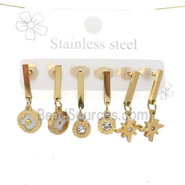 Stainless Steel Earrings Mixed Shapes Gold Plated