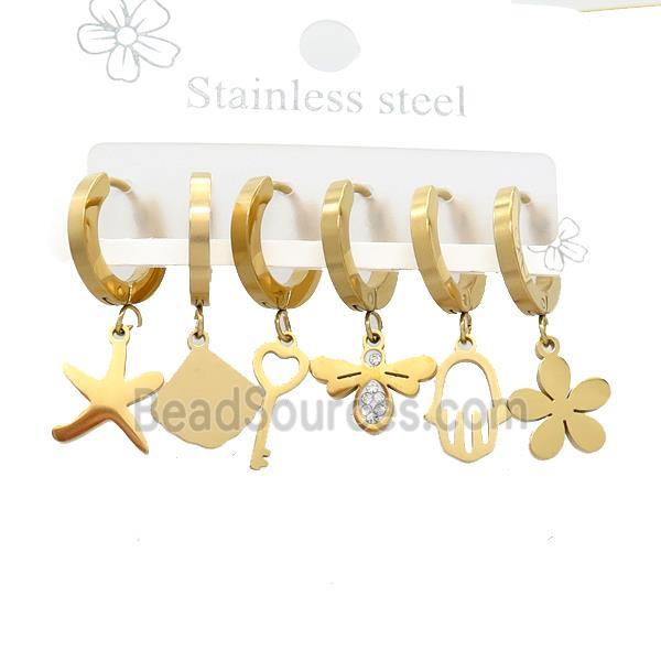 Stainless Steel Earrings Mixed Shapes Gold Plated