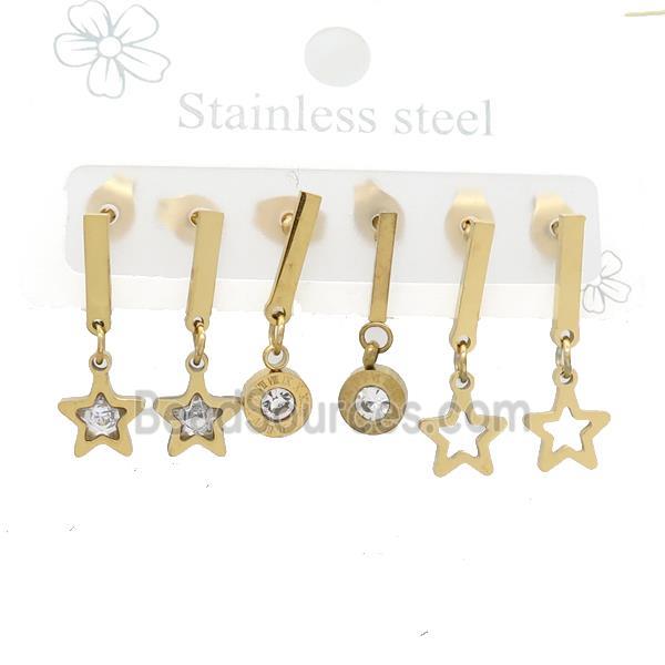 Stainless Steel Earrings Star Gold Plated