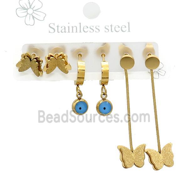 Stainless Steel Earrings Butterfly Gold Plated