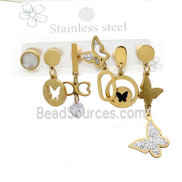 Stainless Steel Earrings Butterfly Gold Plated