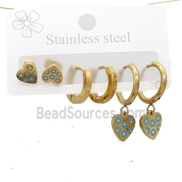 Stainless Steel Earrings Heart Gold Plated