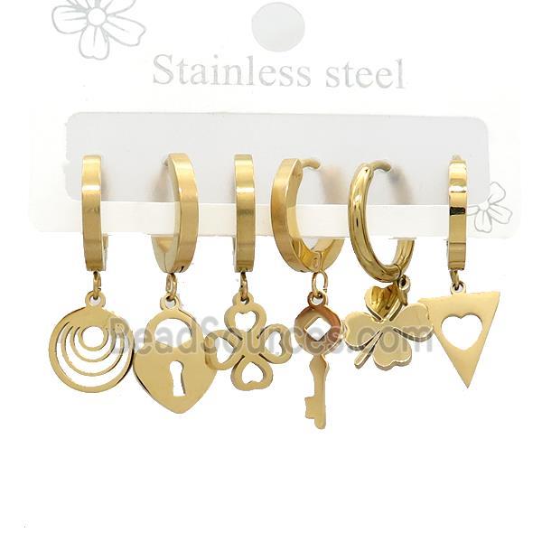 Stainless Steel Earrings Mixed Shapes Gold Plated