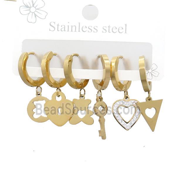 Stainless Steel Earrings Mixed Shapes Gold Plated