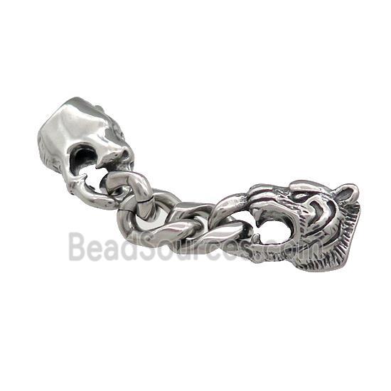 Stainless Steel Cord End Tiger Antique Silver