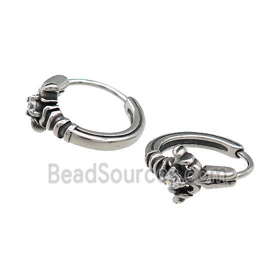 Stainless Steel Hoop Earrings Pave Rhinestone Antique Silver