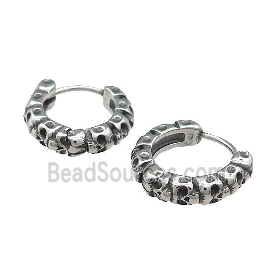 Stainless Steel Hoop Earrings Skull Antique Silver