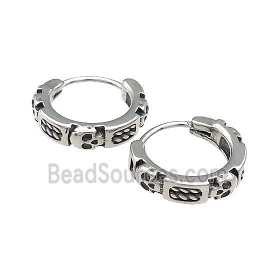 Stainless Steel Hoop Earrings Skull Antique Silver