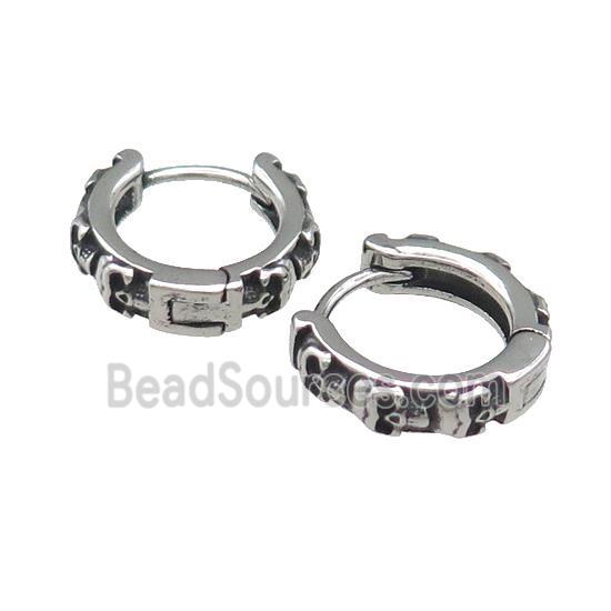 Stainless Steel Hoop Earrings Skull Antique Silver