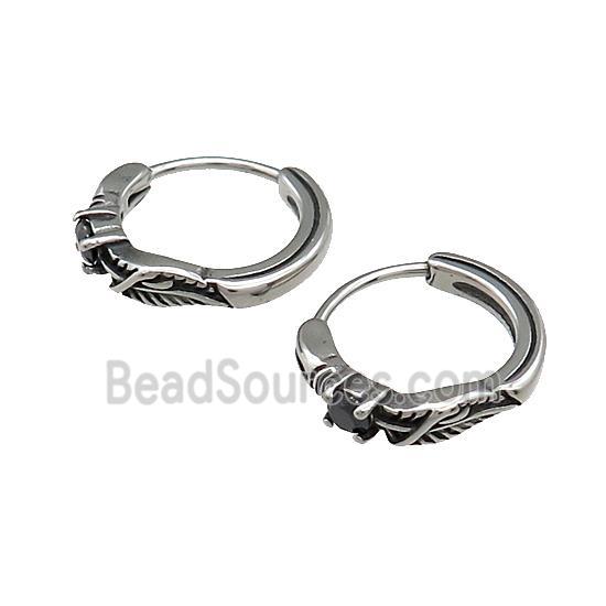 Stainless Steel Hoop Earrings Pave Rhinestone Antique Silver