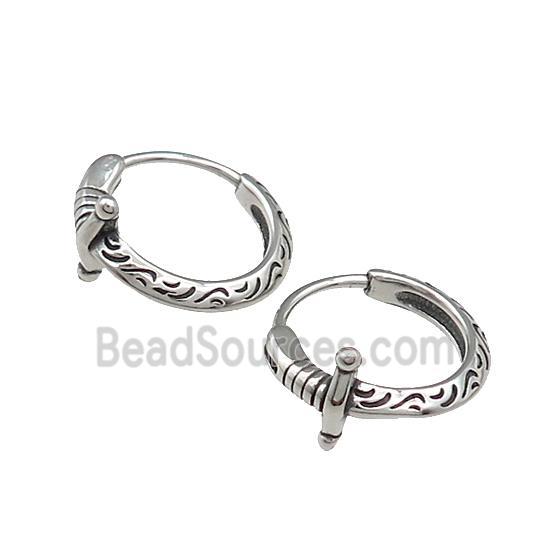 Stainless Steel Hoop Earrings Cross Antique Silver