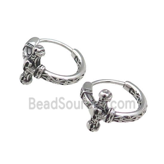 Stainless Steel Hoop Earrings Skull Cross Antique Silver