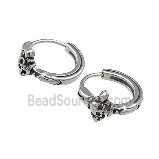 Stainless Steel Hoop Earrings Skull Antique Silver