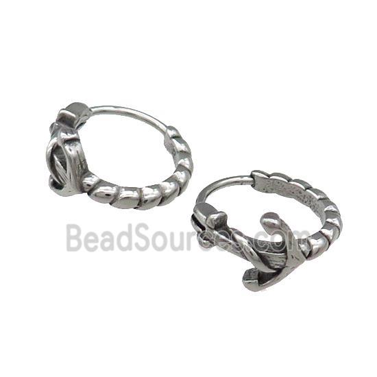 Stainless Steel Hoop Earrings Anchor Antique Silver