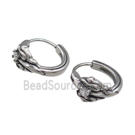 Stainless Steel Hoop Earrings Rhinestone Antique Silver