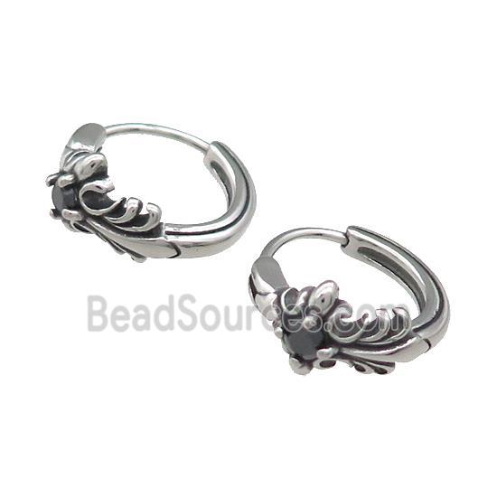 Stainless Steel Hoop Earrings Pave Rhinestone Antique Silver